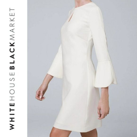 NEW‎ WHBM PETAL-SLEEVE SHIFT DRESS IVORY KEYHOLE LINED WOMENS SIZE 10 $175 - Picture 1 of 9